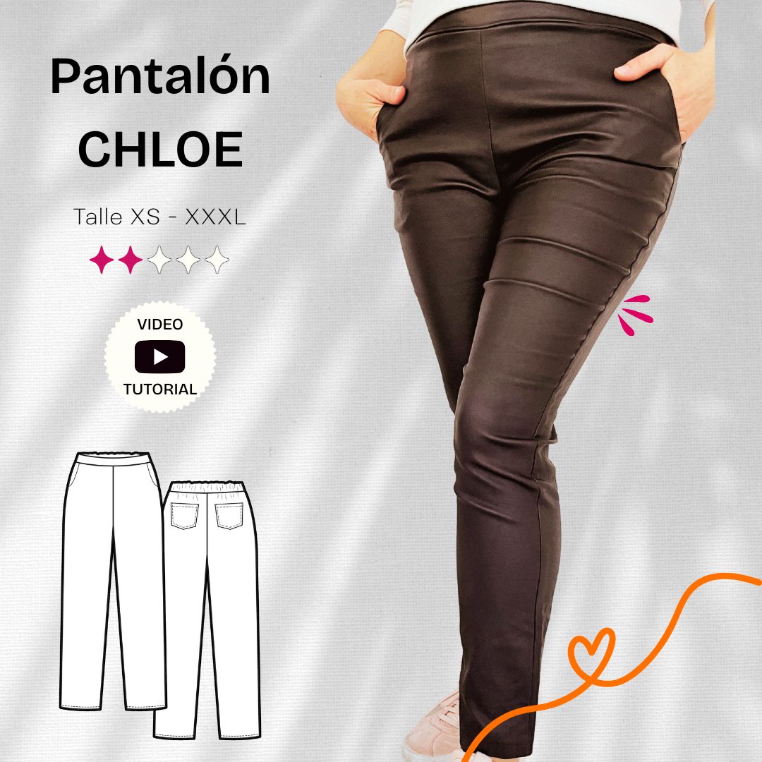 Pantalón Chloe con cintura elastizada y bolsillos - Patrón para imprimir en 7 talles + video tutorial